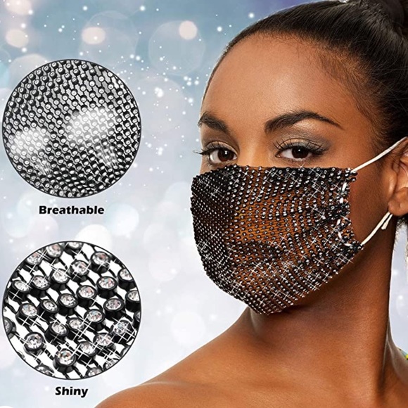 Mesh rhinestone fancy formal face mask - Picture 5 of 5